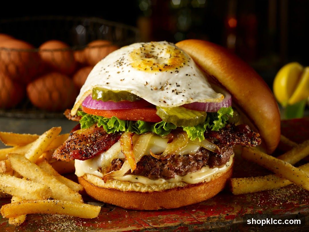 Burger with Fried Egg and Fries