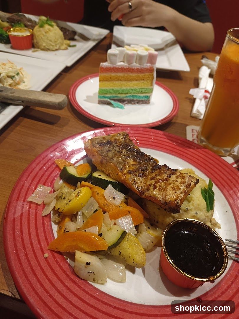 Salmon and Vegetables with Rainbow Cake