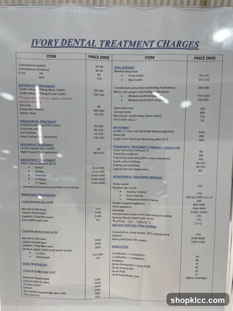 IVORY DENTAL TREATMENT CHARGES