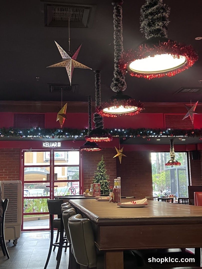 Restaurant interior decorated for Christmas