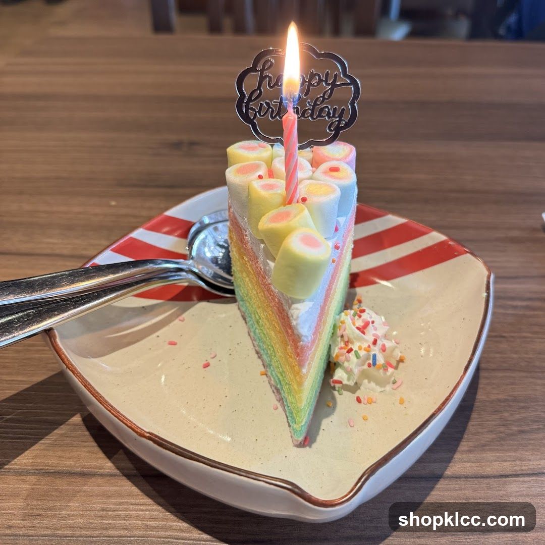 Rainbow Cake Slice with Birthday Candle