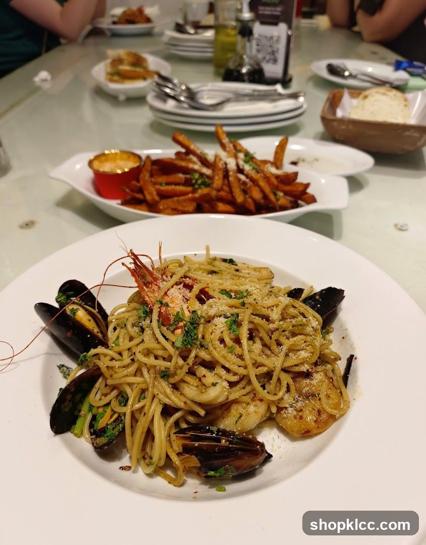 Seafood Pasta and Fries