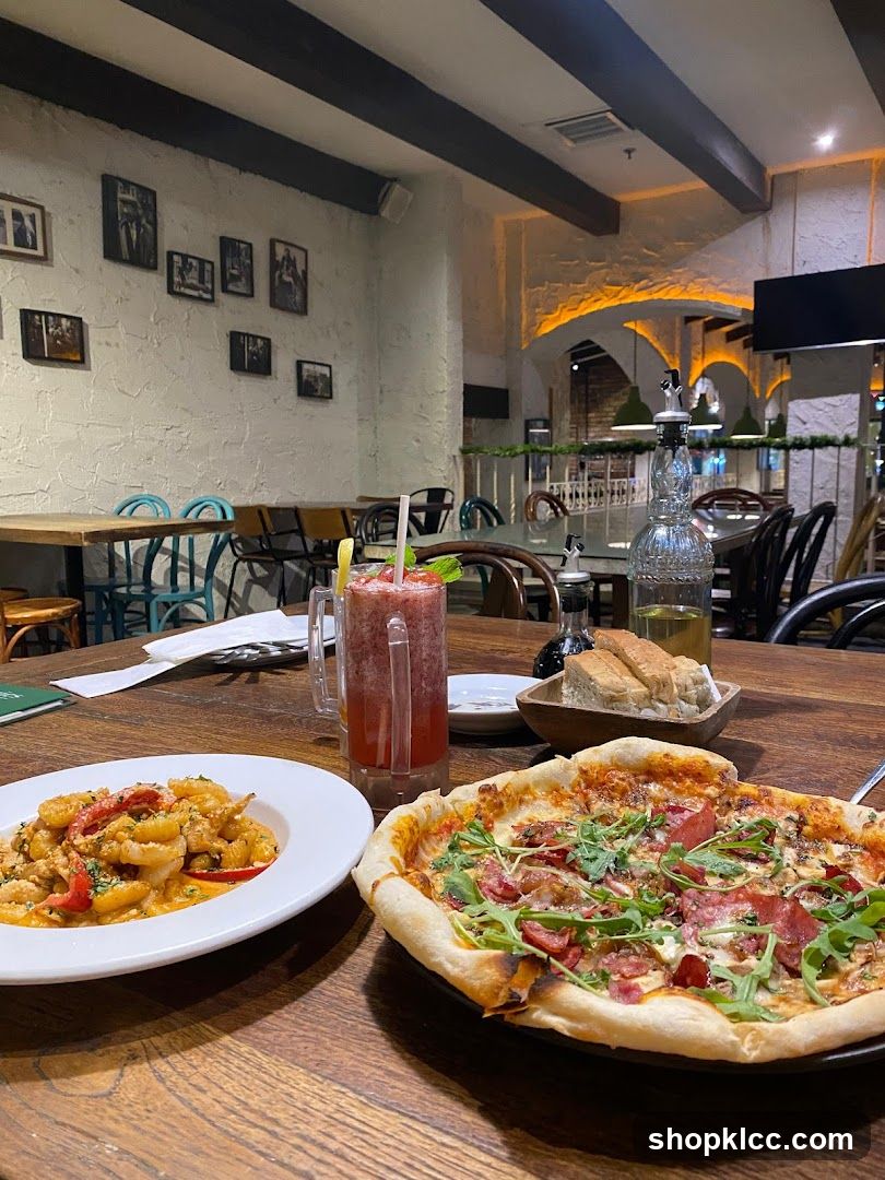 Restaurant Table with Food and Drink