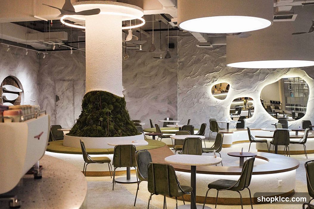 Modern Cafe Interior with Greenery