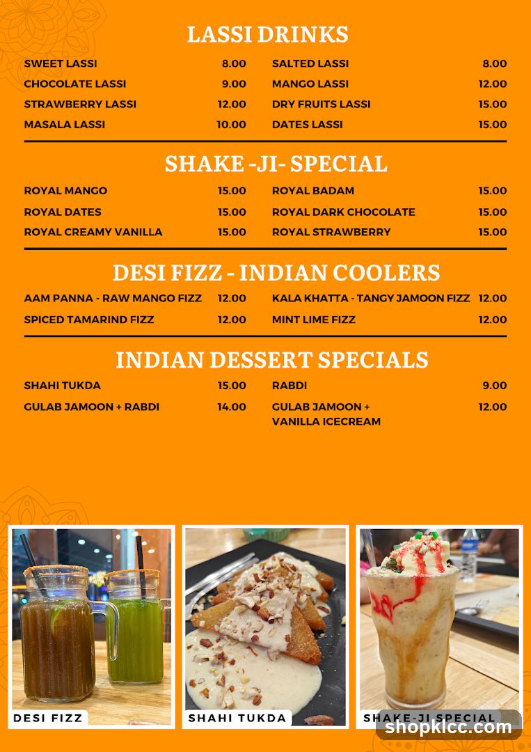 Lassi Drinks, Shake-Ji-Special, Desi Fizz - Indian Coolers, Indian Dessert Specials