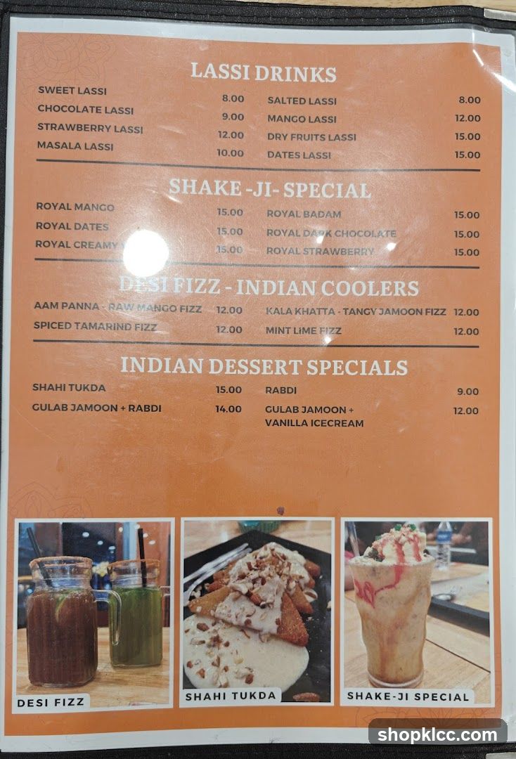 Indian Drinks and Desserts Menu