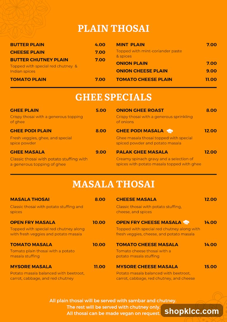 Thosai Menu