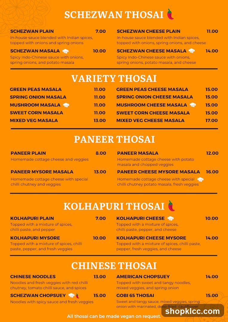Thosai Menu