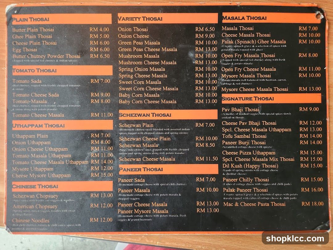 Thosai Menu