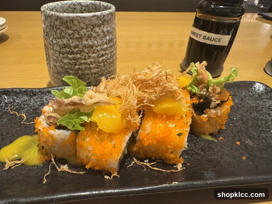 Sushi Roll with Mango and Crispy Toppings