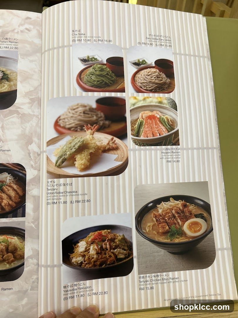 Japanese Noodle Menu