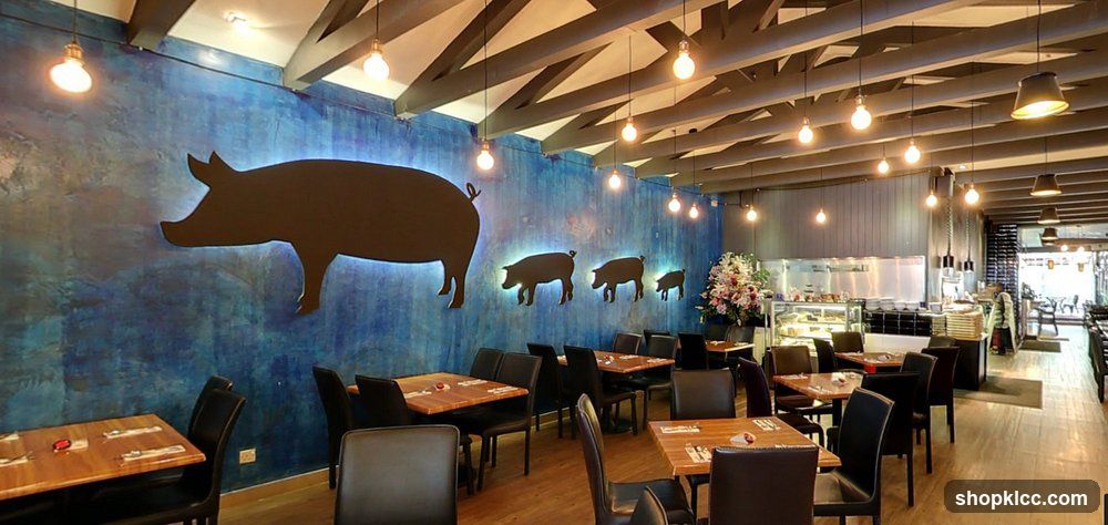 Restaurant Interior with Pig Silhouettes