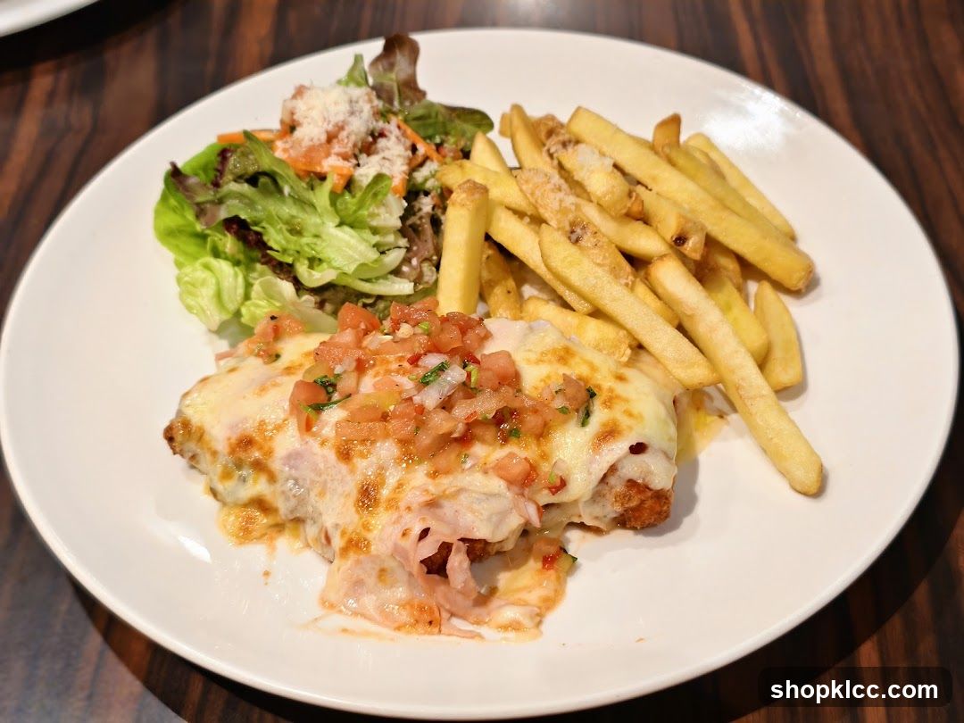 Chicken Parmigiana with Fries and Salad