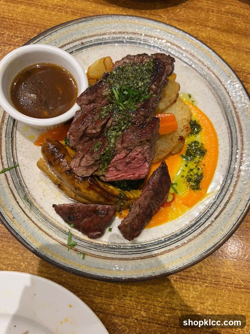 Sliced Steak with Potatoes and Sauce