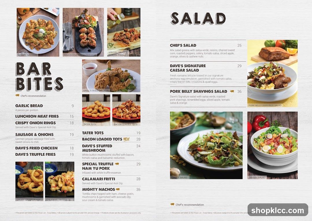 Bar Bites and Salad Menu