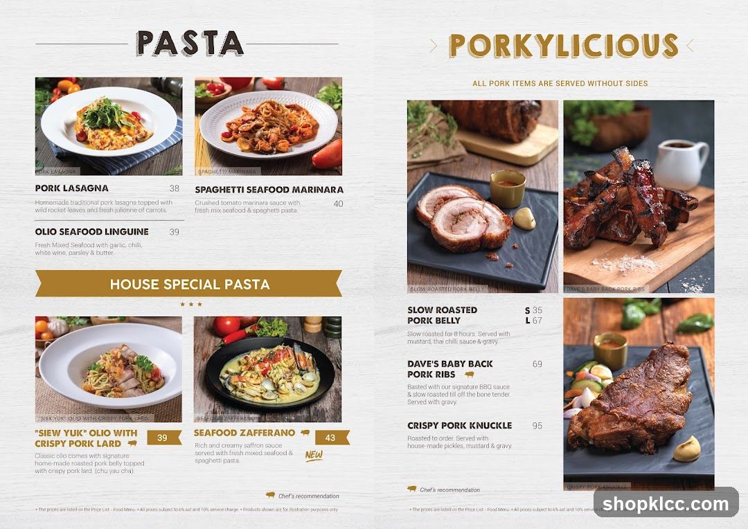 Pasta and Pork Menu