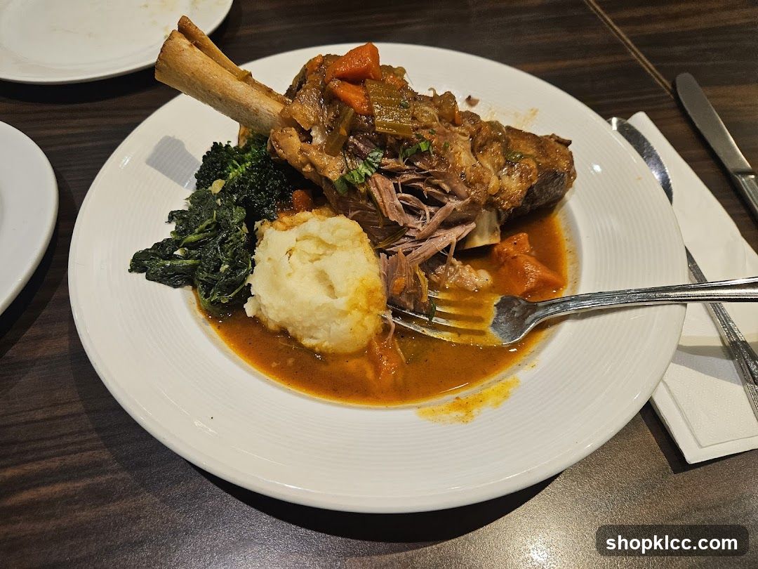 Braised Lamb Shank with Mashed Potatoes and Greens