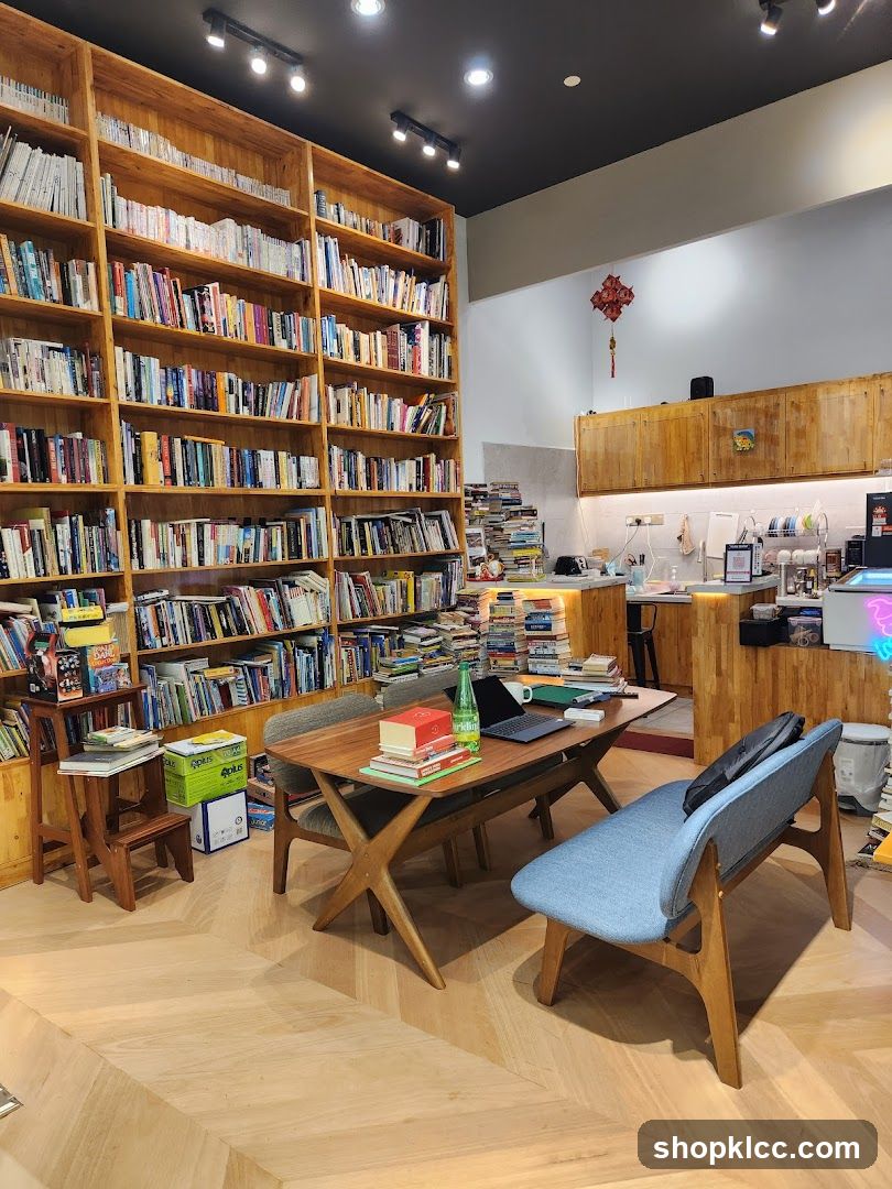 Cozy Bookstore Interior with Reading Area