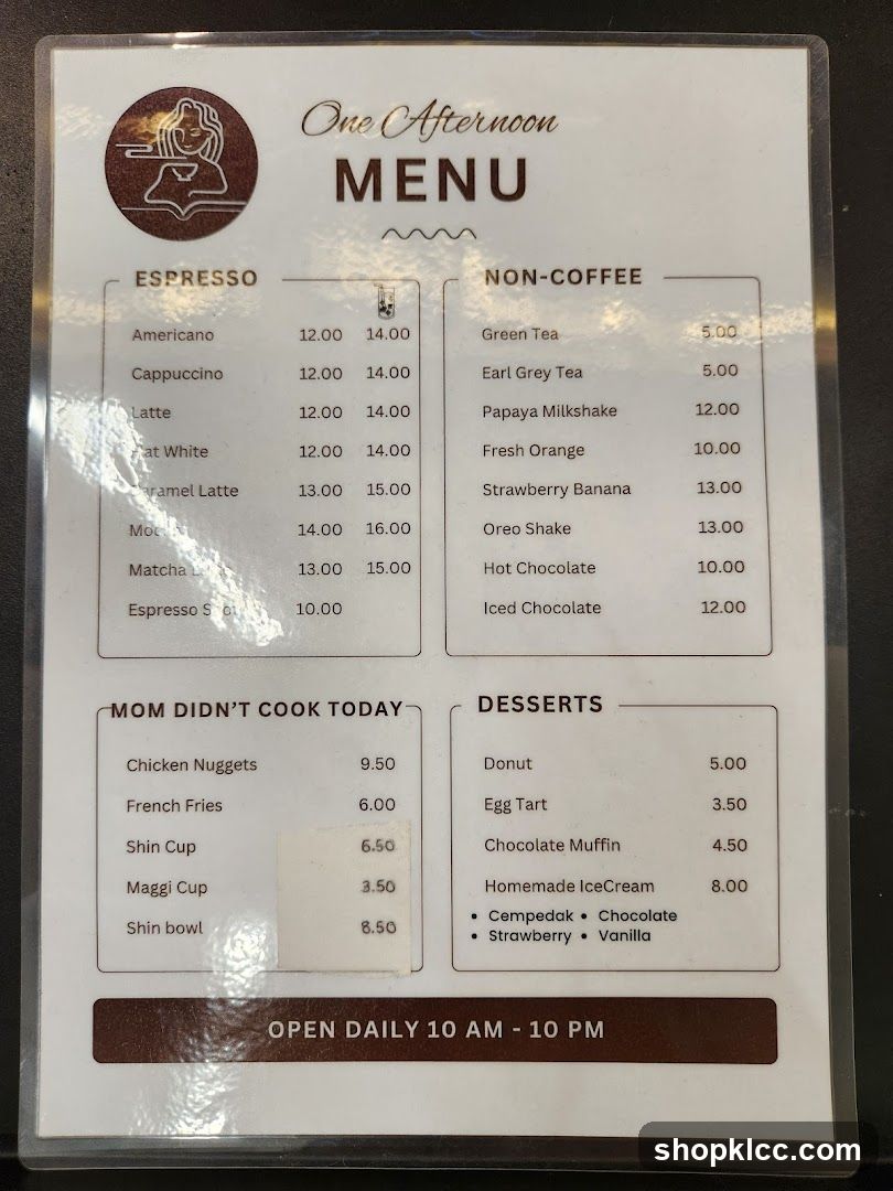 One Afternoon MENU