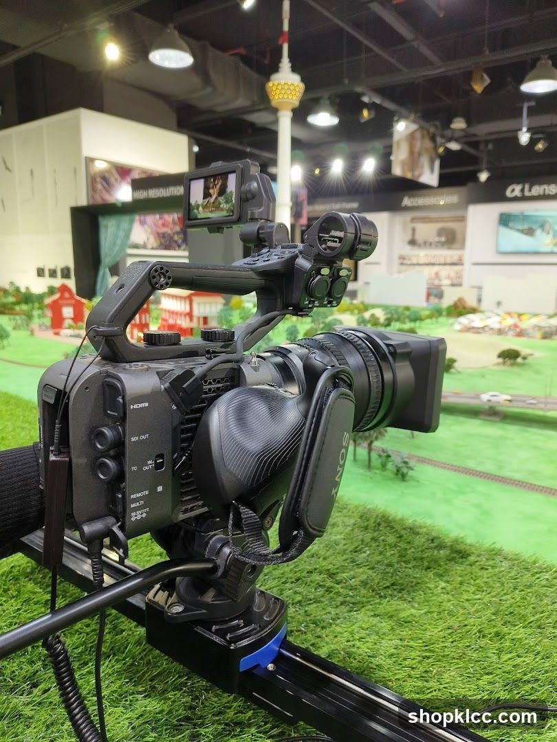 Professional video camera on a slider