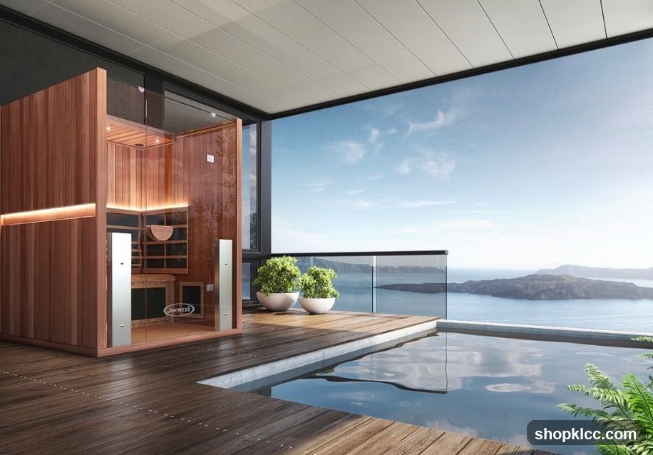 Modern Sauna and Pool with Ocean View