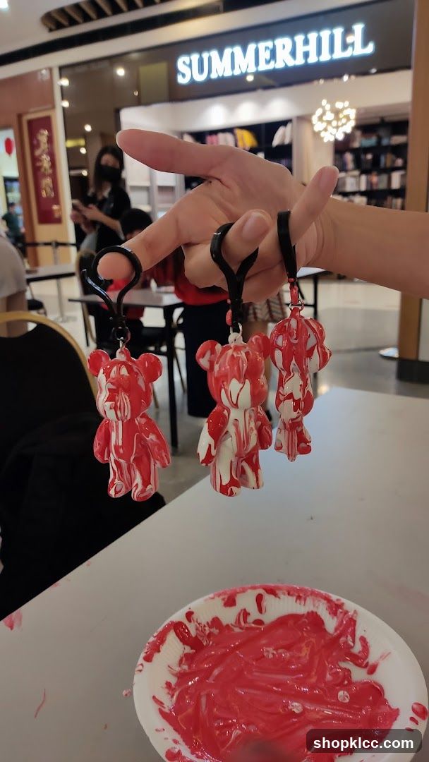 Bear Keychains with Red and White Drip Design