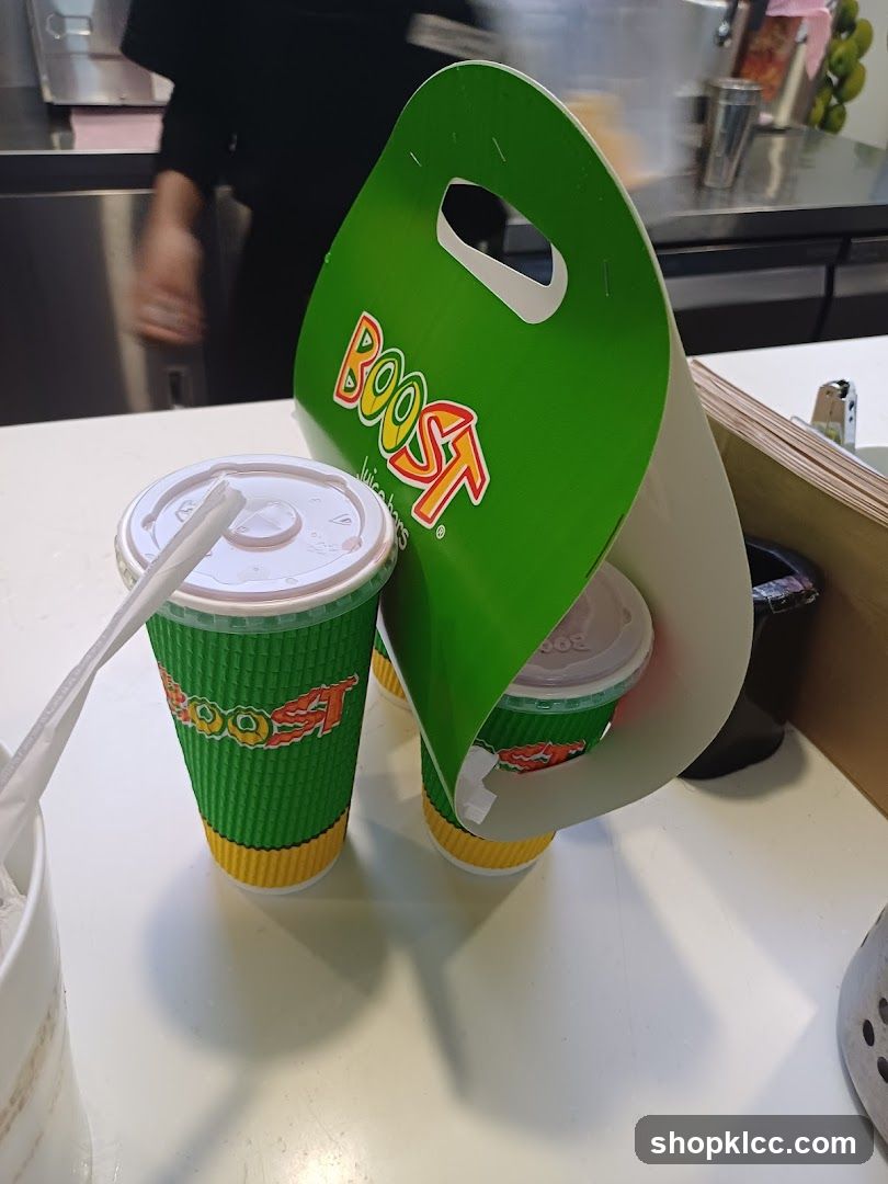 Boost Juice Cups and Carrier