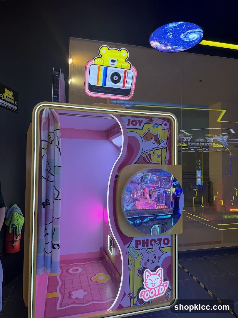 Photo Booth with Neon Lights and Cartoon Design