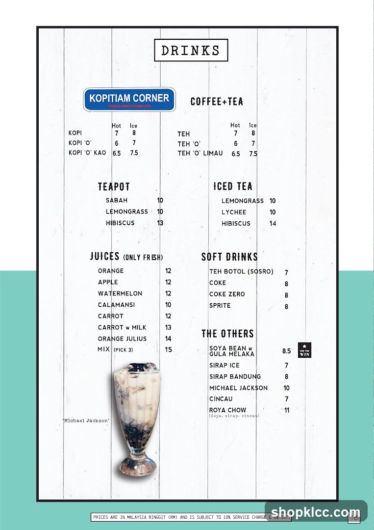 Kopitiam Corner Drinks Menu