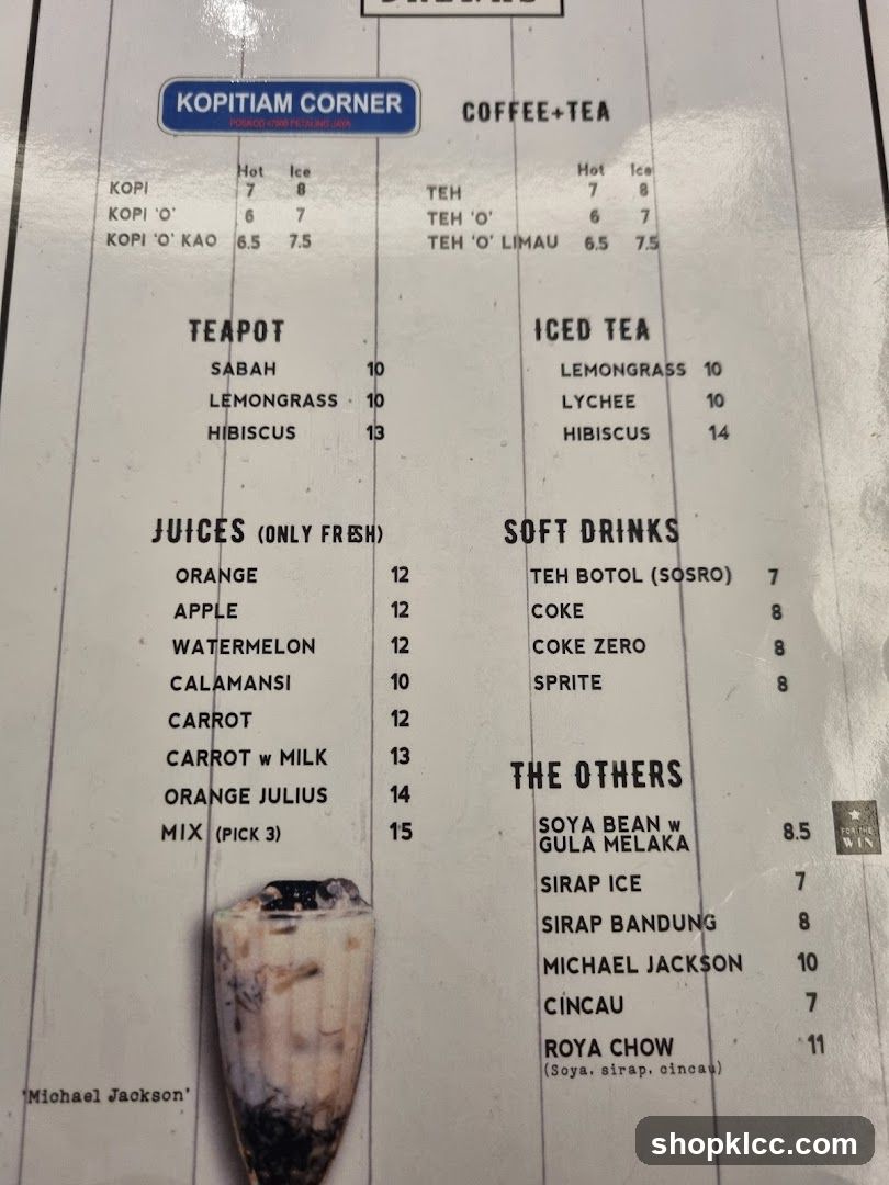 Kopitiam Corner Menu
