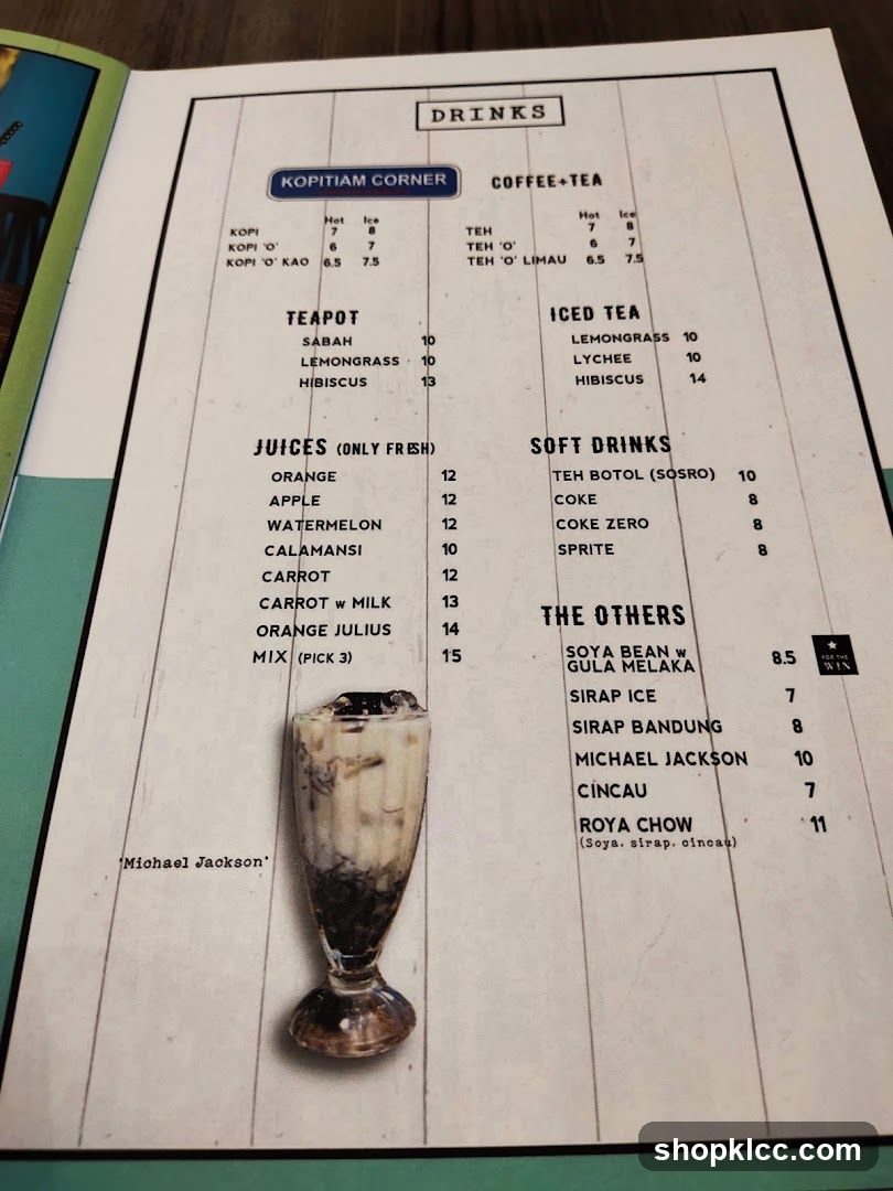 Kopitiam Corner Drinks Menu