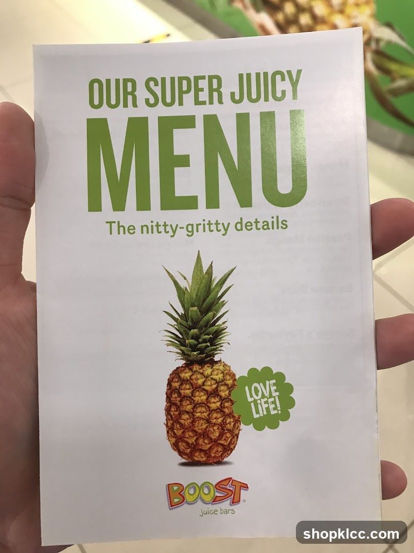 Boost Juice Bar Menu Flyer