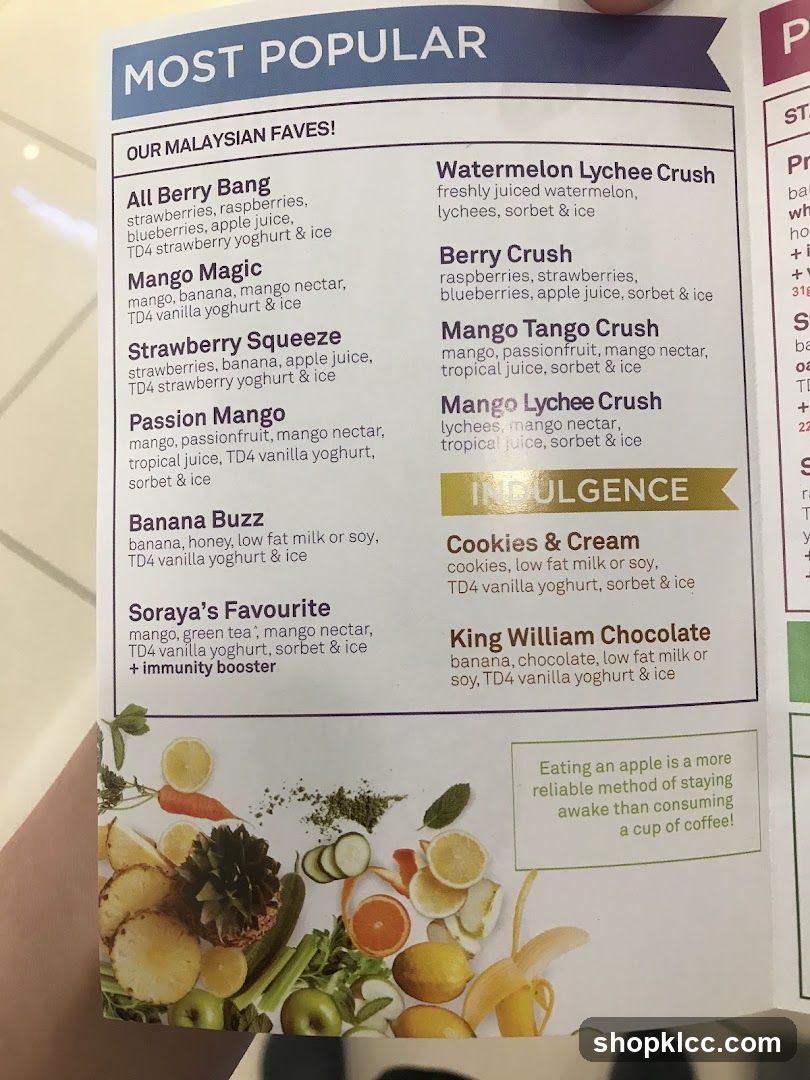Most Popular Smoothies Menu