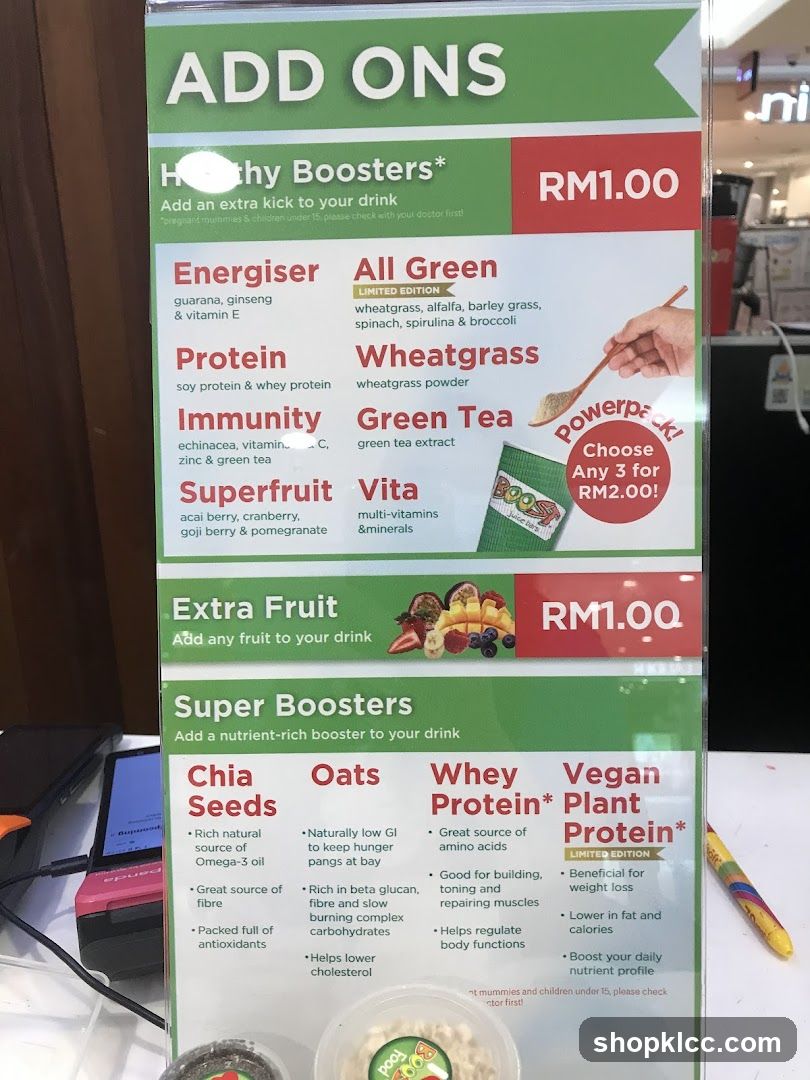 Add Ons Menu Board