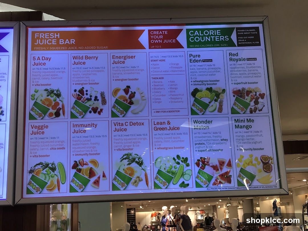 Fresh Juice Bar Menu Display