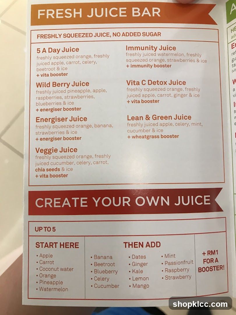 Fresh Juice Bar Menu