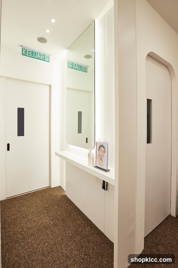 Interior Hallway with Mirror and Signage