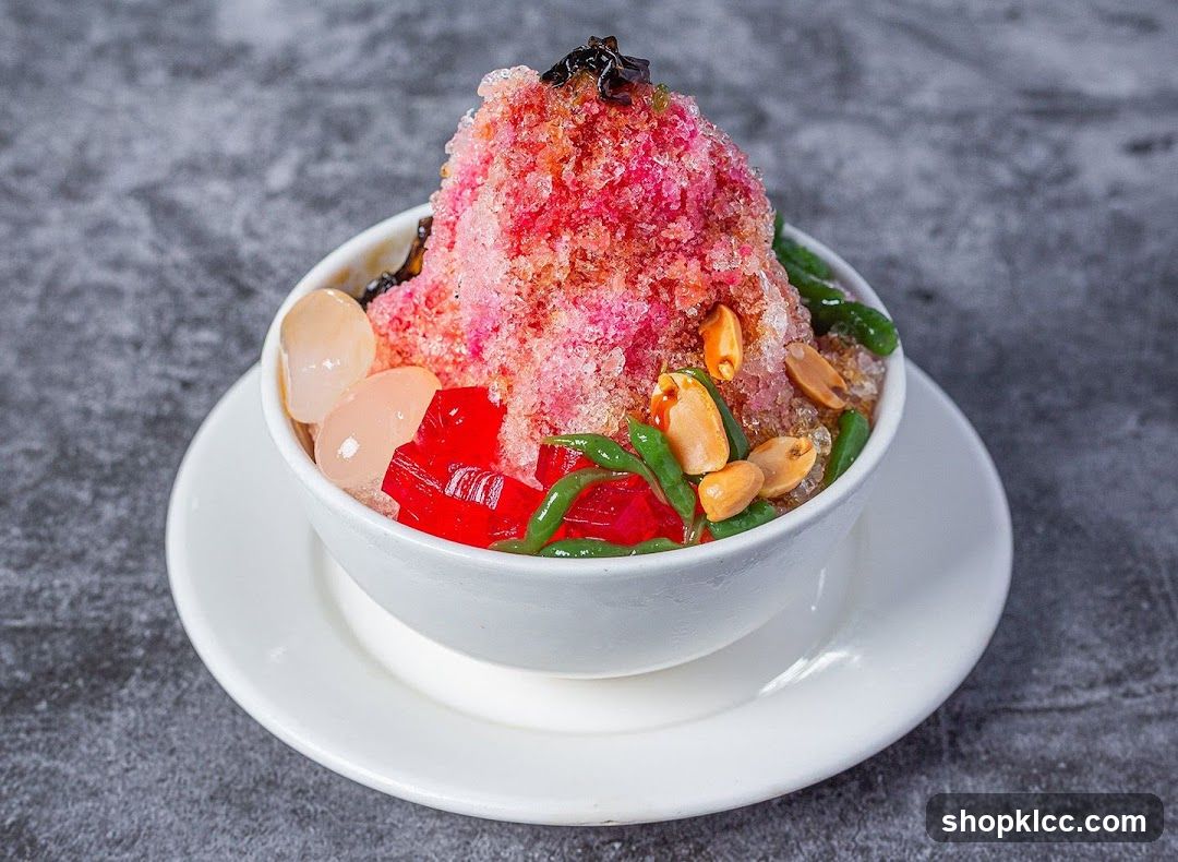 Bowl of shaved ice dessert with toppings