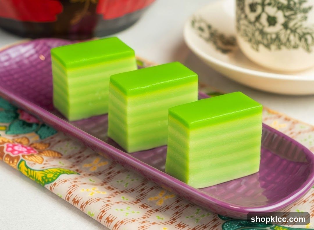 Green Layered Dessert on Purple Tray