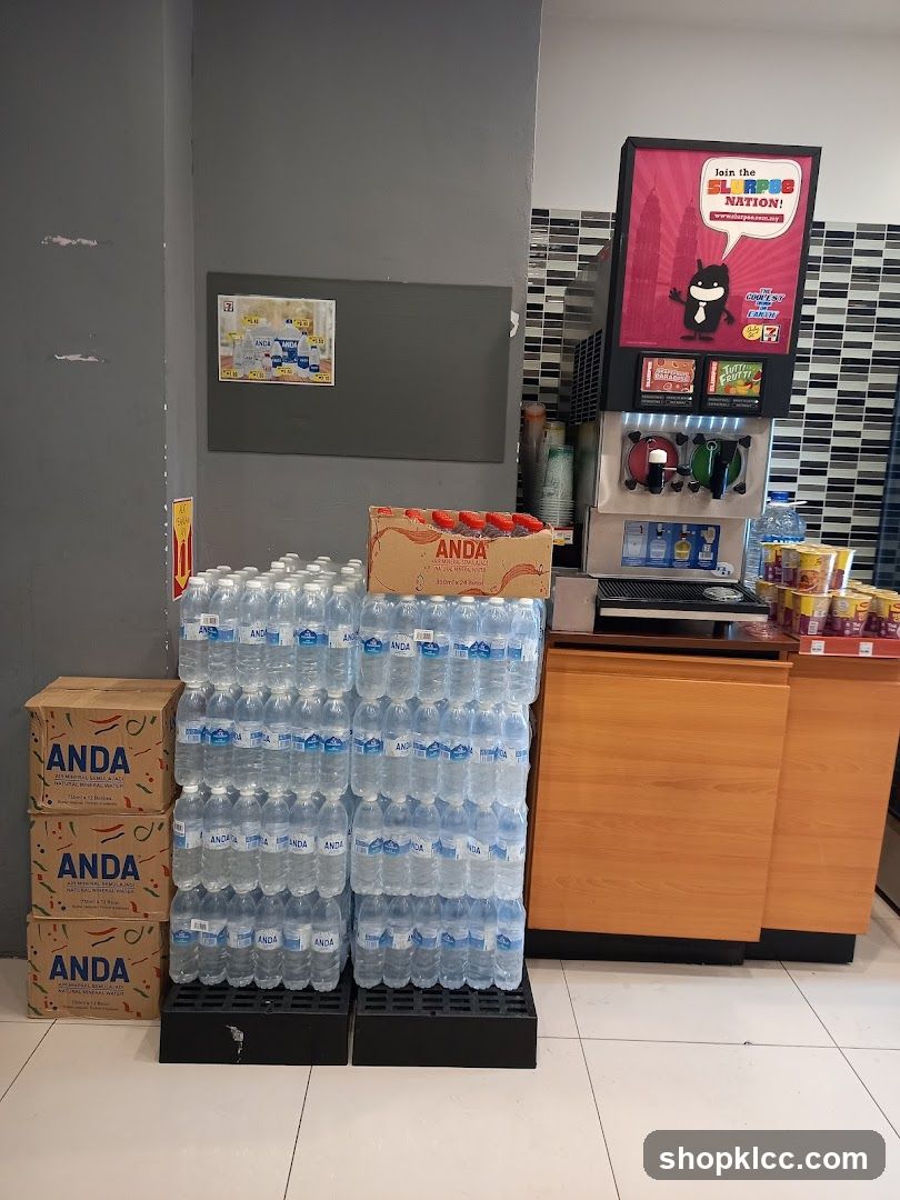 Store Interior with Water Bottles and Soda Machine