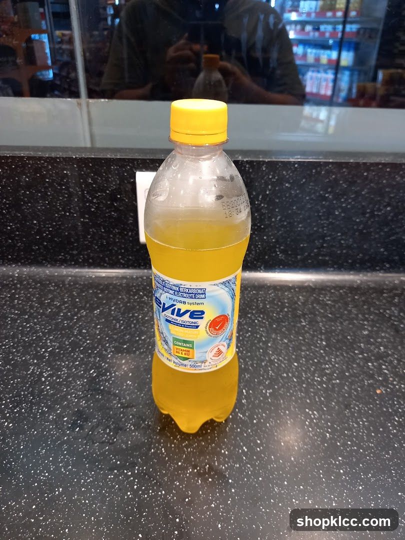 Bottle of Evive Lemonade on a Counter