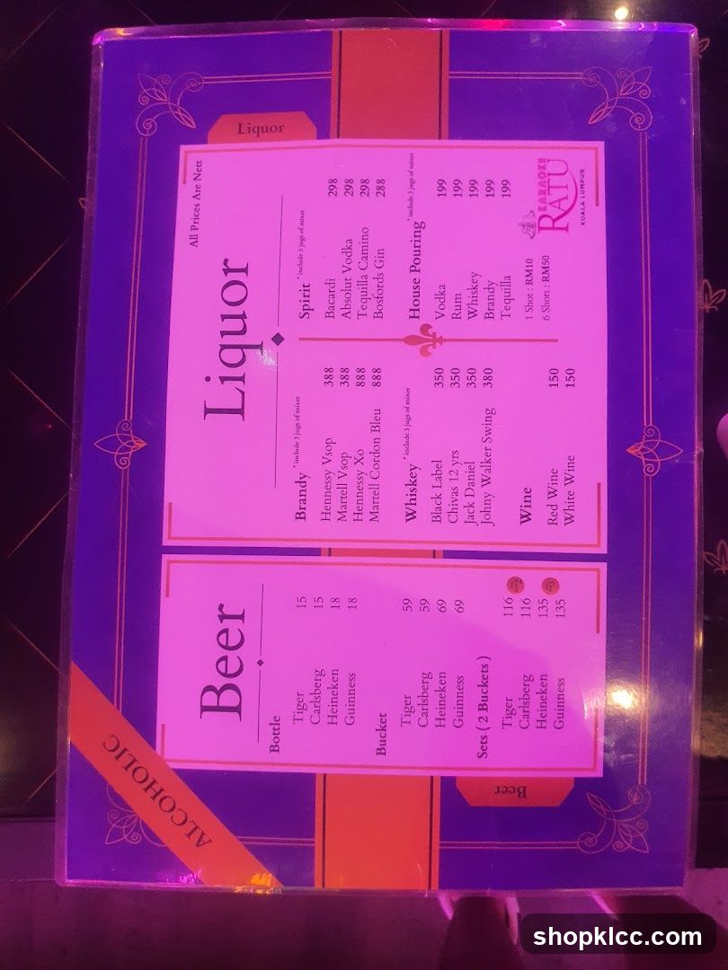 Liquor and Beer Menu