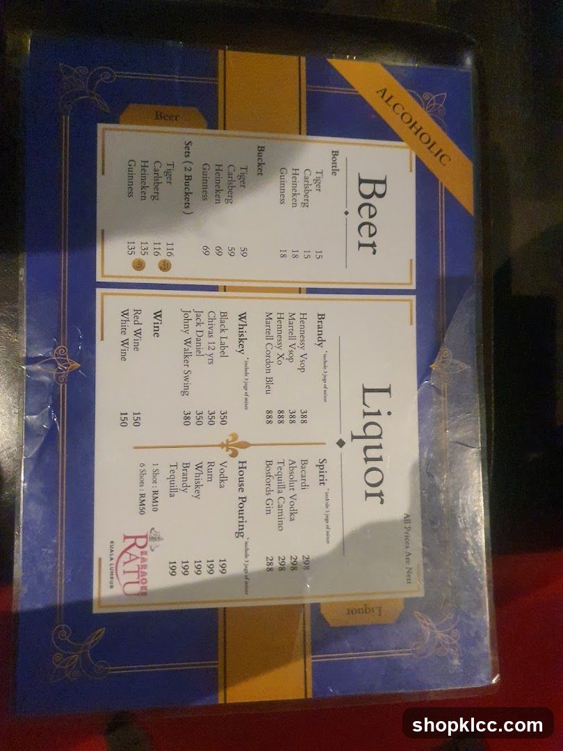 Alcoholic Menu