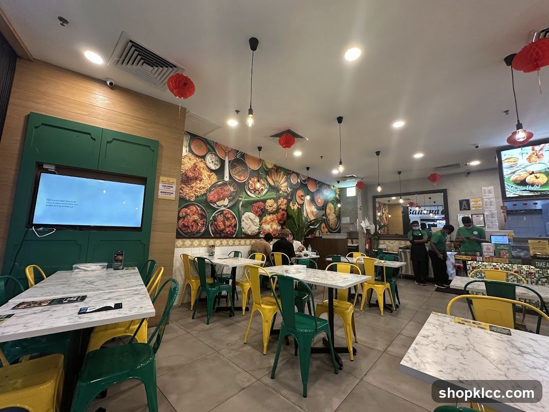 Restaurant Interior with Colorful Seating