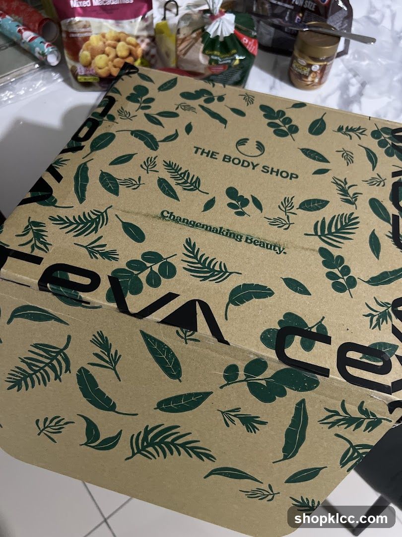 The Body Shop Box with Food Items in Background