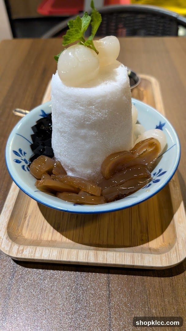 Shaved Ice Dessert with Lychee and Grass Jelly