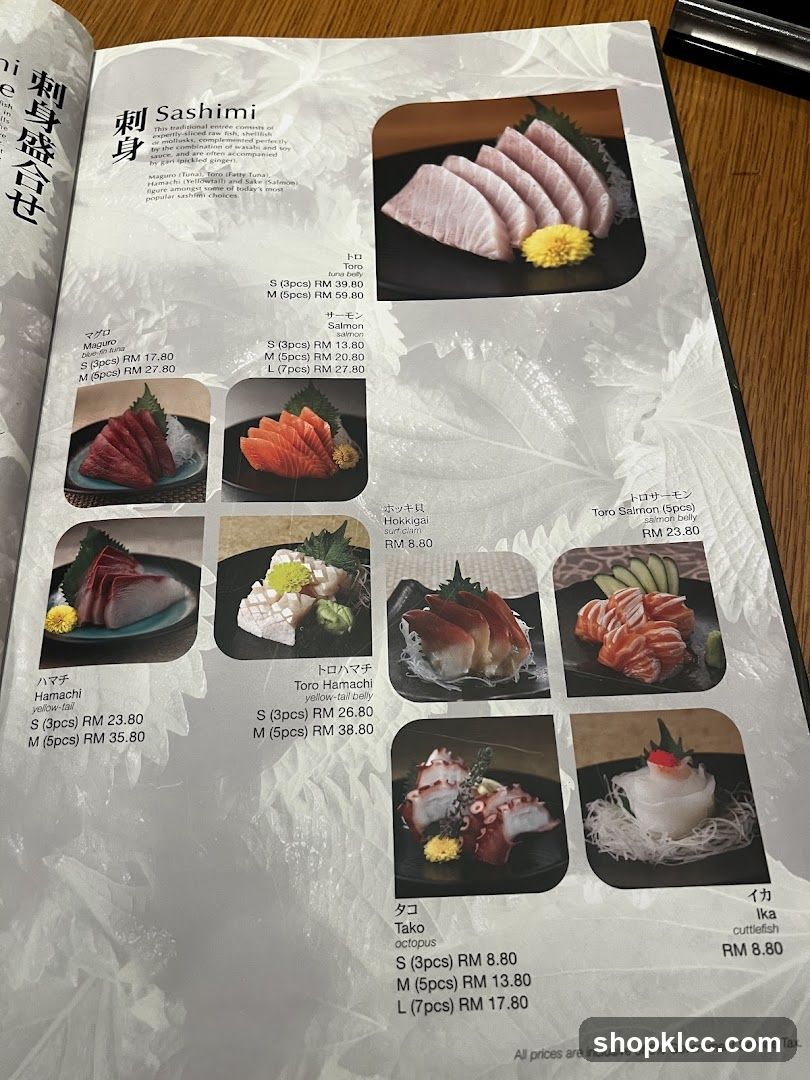 Sashimi Menu
