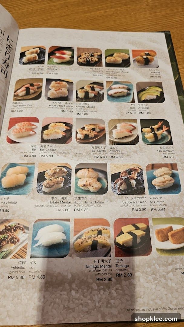 Sushi Menu