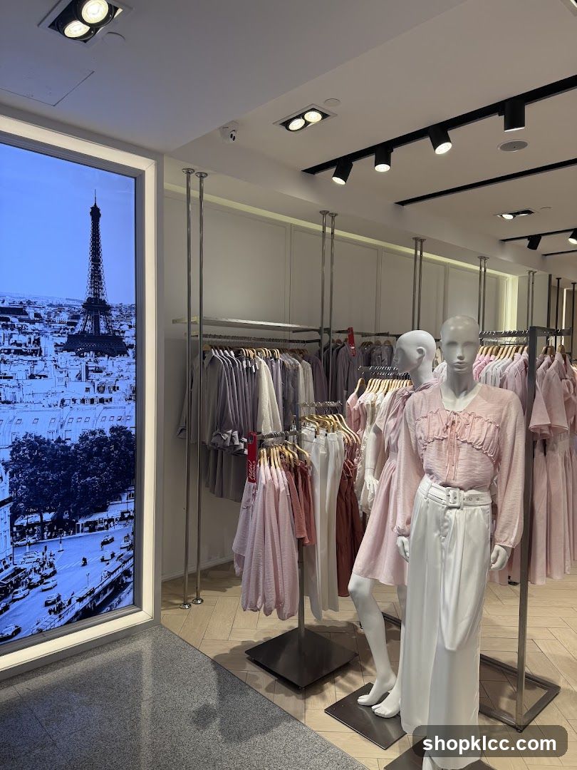 Clothing store interior with mannequins and clothing racks