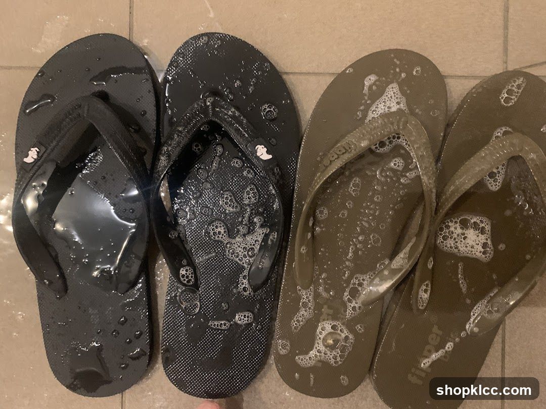 Wet Flip Flops with Soap Bubbles
